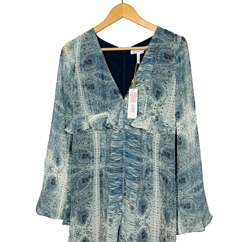 NEW! BCBGeneration Deep V Romper Long Sleeve Semi Sheer Light - 6